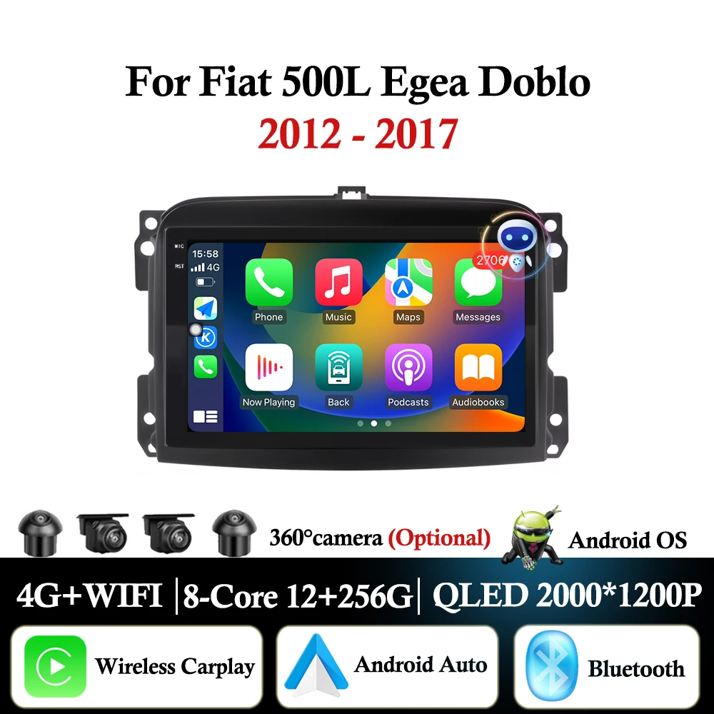 

Android Auto Carplay For Fiat 500L Egea Doblo 2012 - 2017 Car Radio Audio Multimedia Player Bluetooth GPS Navigation DSP Stereo