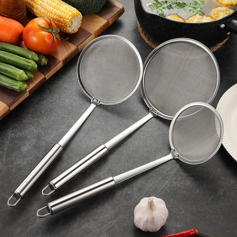 Stainless Steel Skimmer Oil Strainer Handheld Kitchen Colander Mesh Filter Slotted Spoon Flour Sieve Kitchen Tools Kitchenware