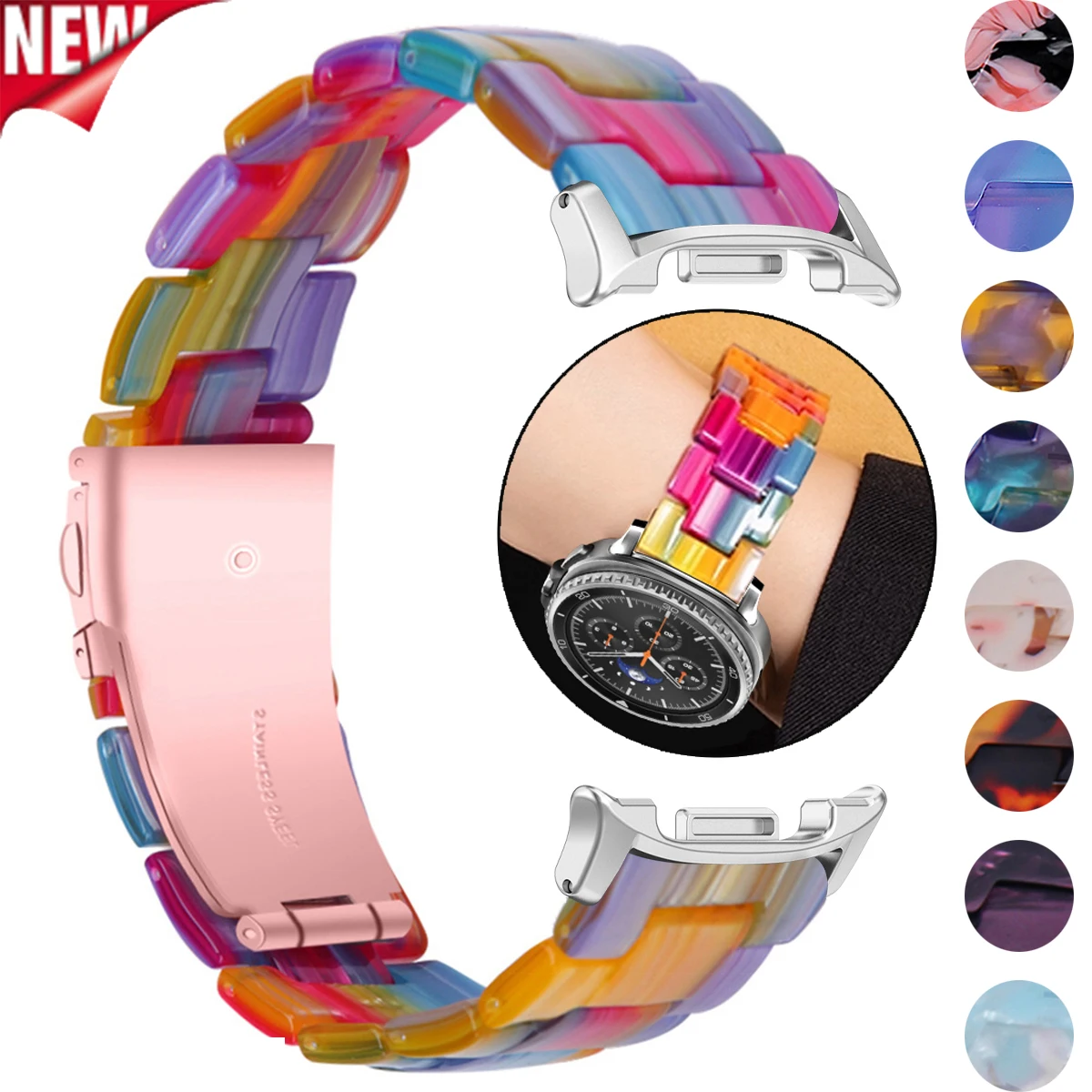 Luxury Resin strap for Samsung galaxy watch 8/8 classic 46mm Transparent Link band for galaxy watch ultra 2025/7 47mm bracelet