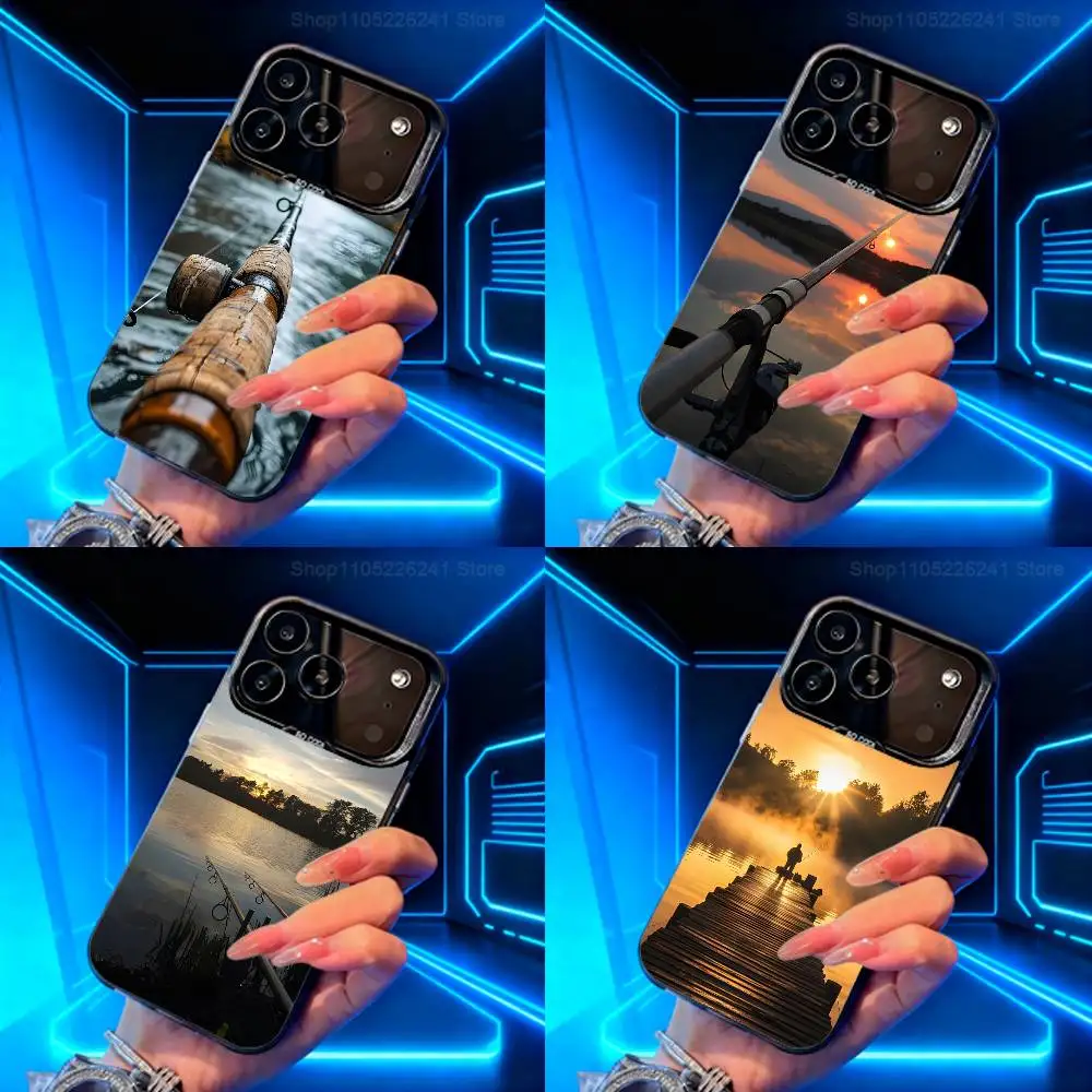 

Leisure Fishing Phone Case For iPhone 14,17,13,12,11,16,15,Mini,Pro,SE,XS,MAX,Black Matte Silicone Cover