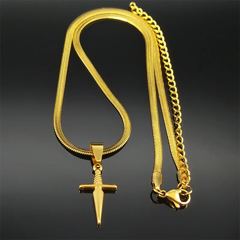 Goth Choker Dagger Necklace for Women Men Stainless Steel Gold Color Grunge Gothic Punk Chain Jewelry Minimalist Collar NHH71S02