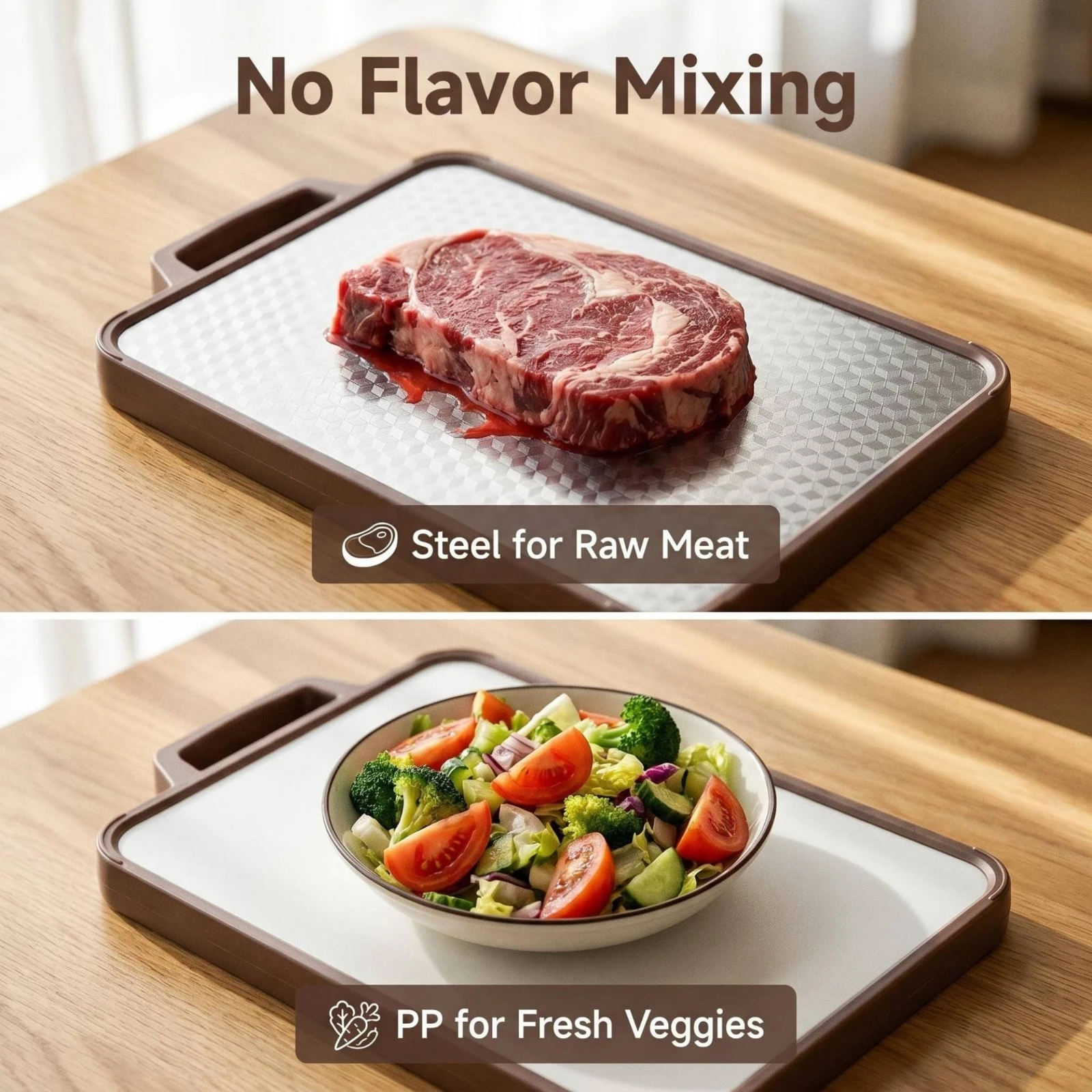 Double-Sided Cutting Board Stainless Steel Double-Sided Chopping Board Anti-Slip Square for Home Cooks, Kitchen, Food Prep