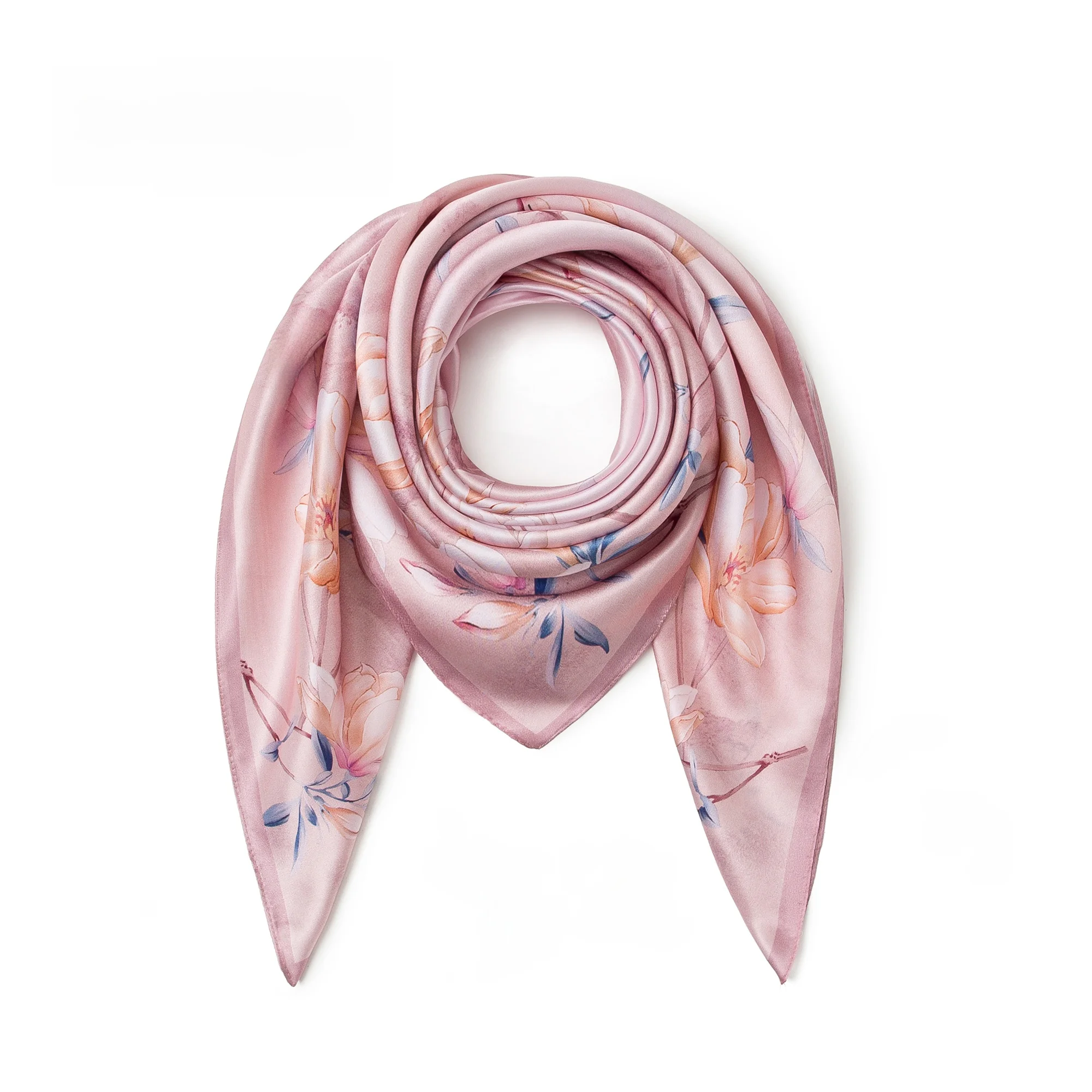 ele-pink-floral-silk-satin-scarf-silk-printed-women's-awl-versatile-sun-protection-lightweight-wrap-spring-autumn