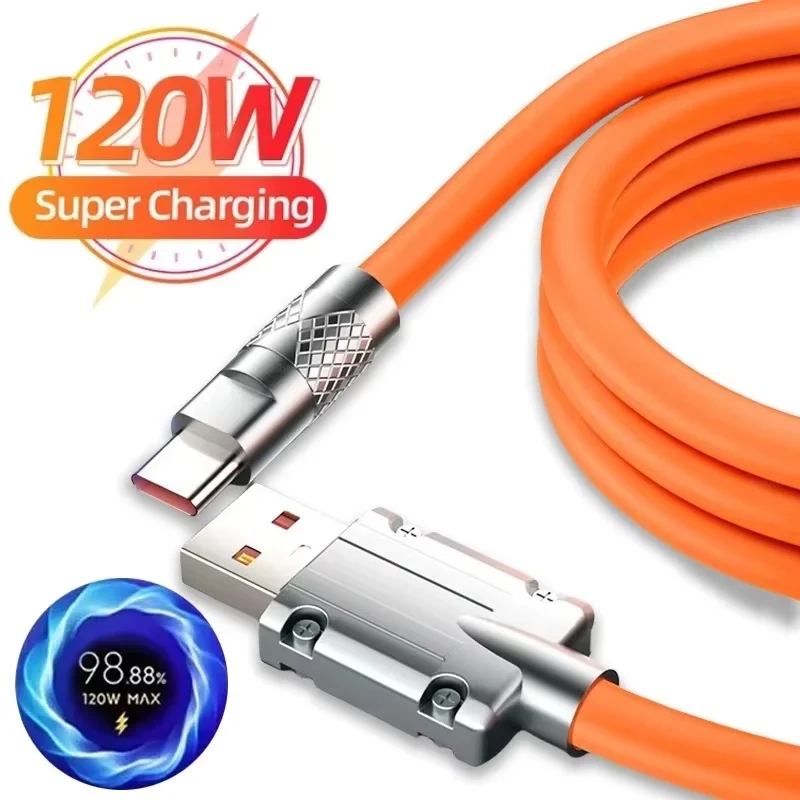 120W 6A Super Fast Android Charger Zinc Alloy Liquid Silicone Type C Charge Cable Universal Fast Charging Cable For Xiaomi OPPO