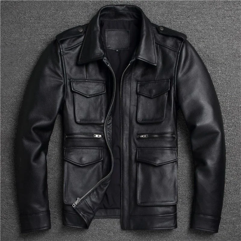 

M65 Military Sle ort Biker Jaet Men's Casual Leather Coat Vintage American Retro Top Layer Leisure Trendy Leather Jaet