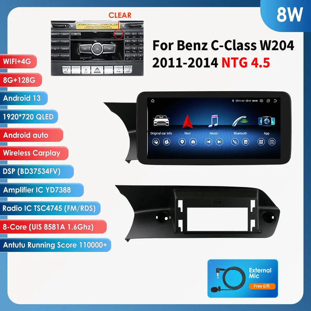 OSSURET 10,25" Autoradio für Mercedes BenzC-Klasse W204 S204 W205 Auto Intelligente Systeme Multimedia Player 2din Carplay Android Auto GPS 10