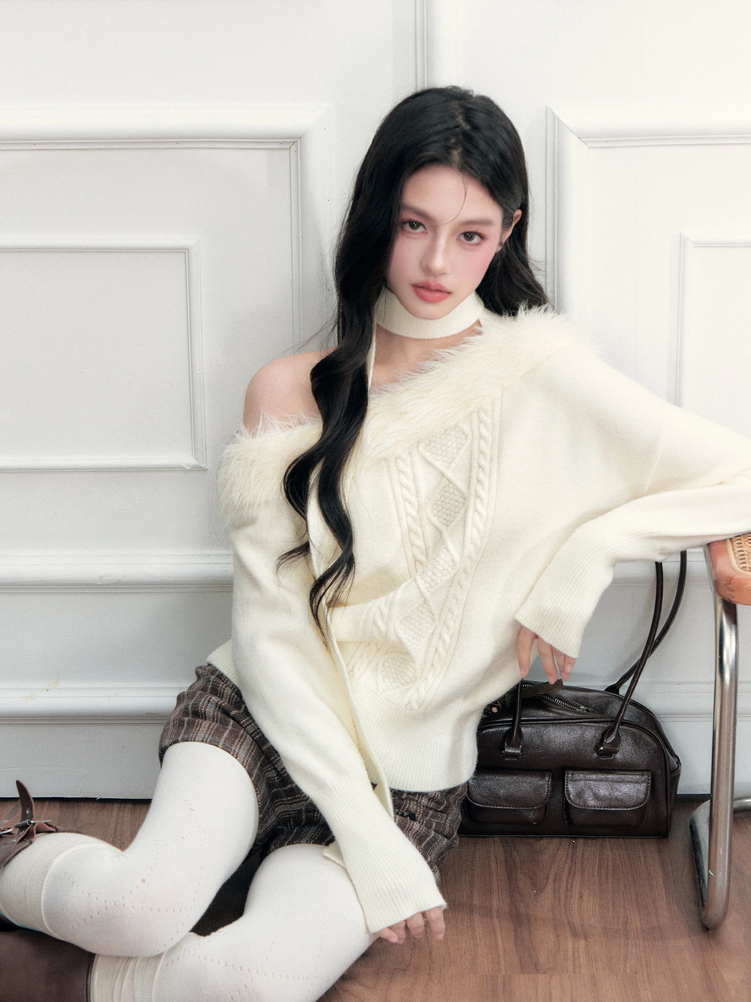 Fragile Heart Knitted Sweater Jacket with Shawl Collar Twist Knotted Design Casual Loose Fit Women's Fashion Winter Outerwear