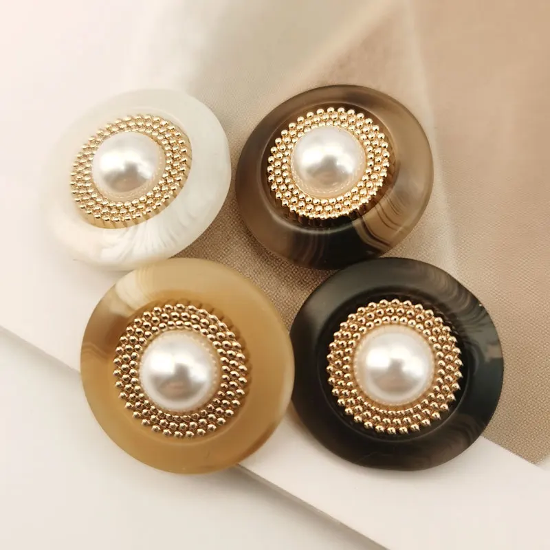 Luxury Resin Metal Buttons Imitation Pearls Decorative DIY Clothes Buttons Sewing Accessories Material Coat Buttons Wholesale