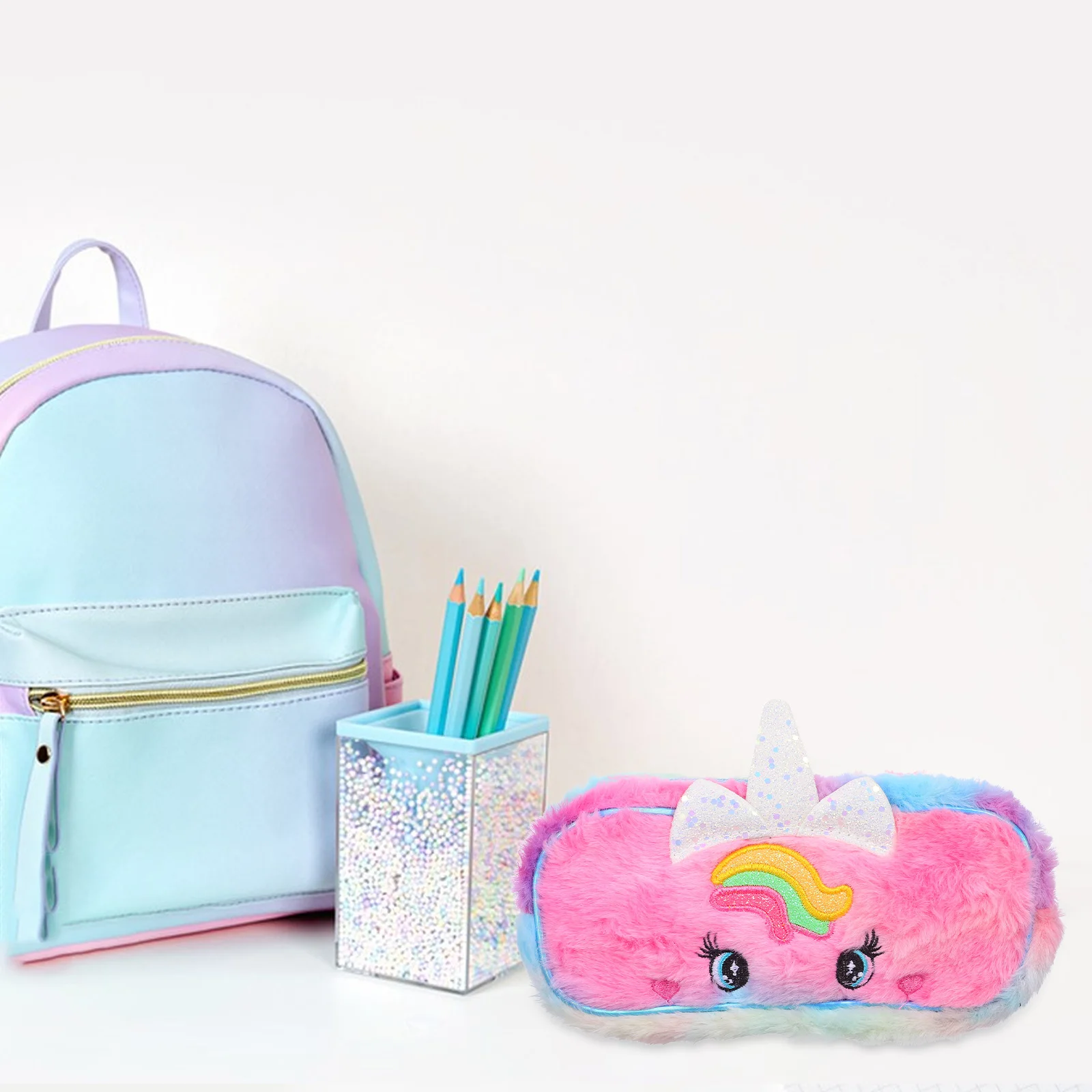 

2 Pcs Pencil Pouch Case Cute Stationery Blue Girl School Supplies Kawaii 's Cartoon Student