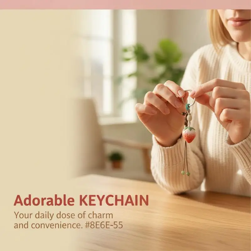 Handgefertigter Keramik-Erdbeer-Pfeffer-Schlüsselanhänger, Boho Perlen-Gewebter Schlüsselring, Niedlicher Taschenanhänger für Frauen und Mädchen, Geschenk, Tägliche Dekoration – Detail 1
