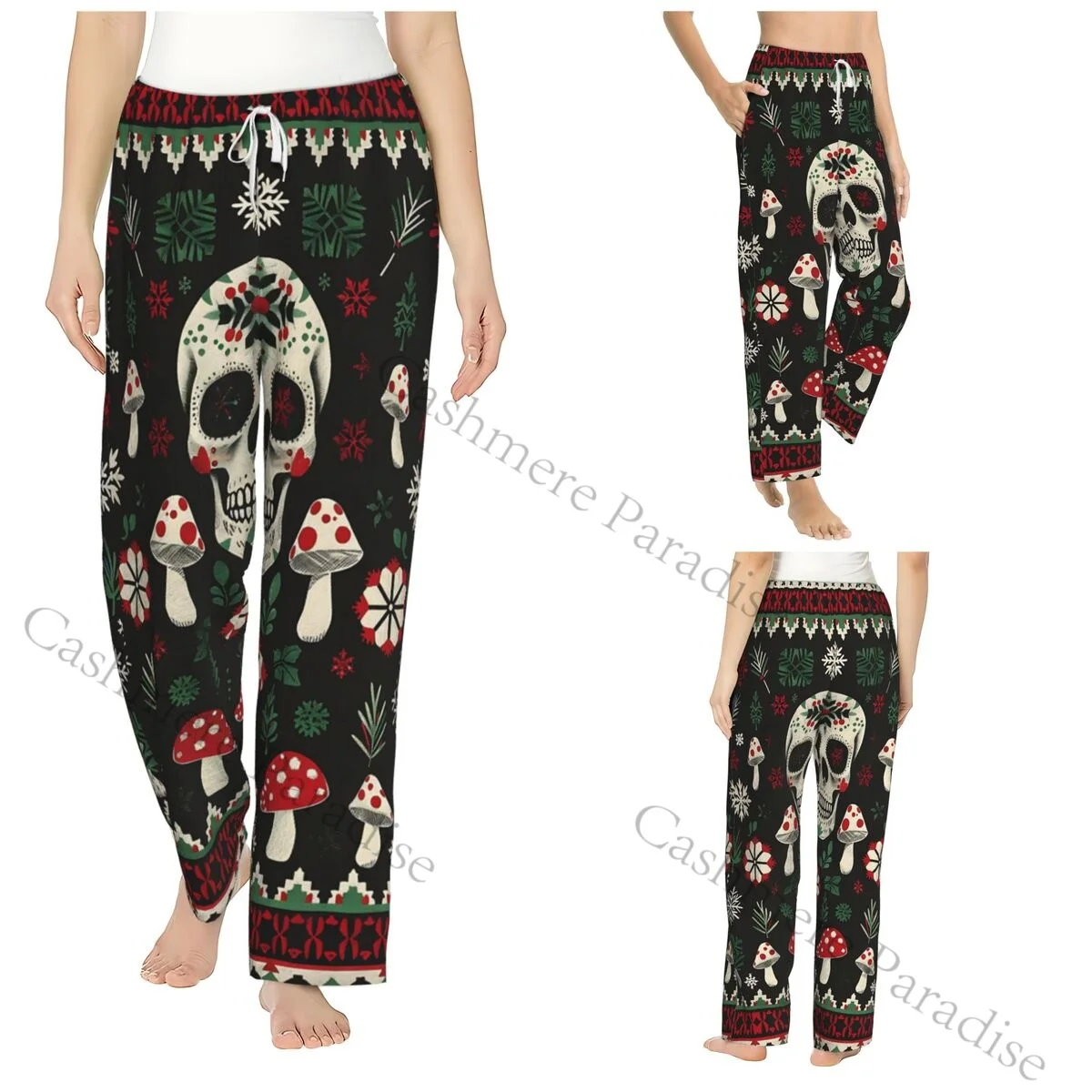 

Skull Mushrooms Warm Women Pajama Pants Flannel Sleep Bottoms Soft Fleece Loungewear