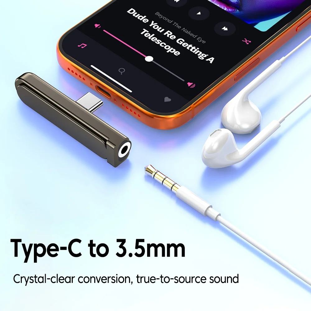 

USB C Audio Adapter Type-C to 3.5mm Headphones Elbow Connector ,HiFi Digital DAC With Folding Bracket For iPhone 17 Huawei Phone