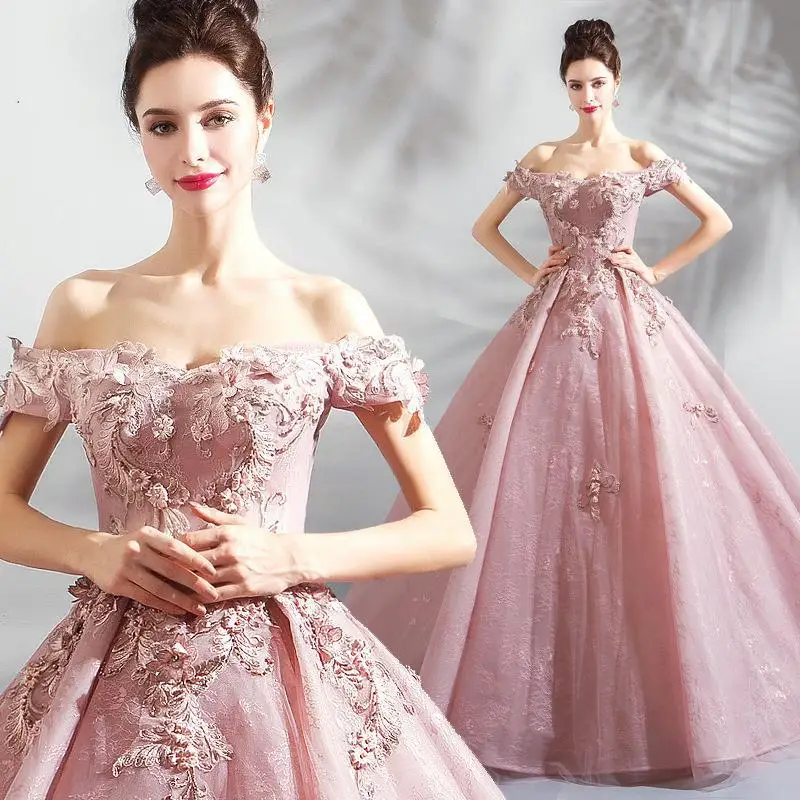 

Pink colored yarn 2024 summer new bridal fashion dress Mori catwalk performance evening dress small and thin