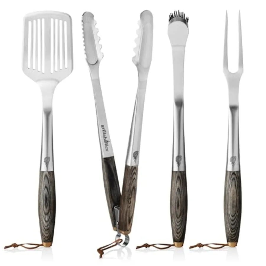 

Premium BBQ Grill Tools Luxury 4-Piece Barbecue Utensils Set with Wooden Gift Box for Outdoor Grilling Stainless Steel Construc