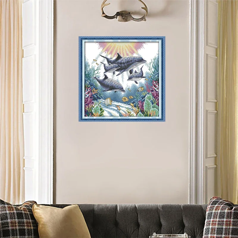 Joy Sunday Animal Style Dolphin Easy DIY Cross Stitch Patterns Free Counted Needlepoint Kits For Home Ornaments Decoration GIfts