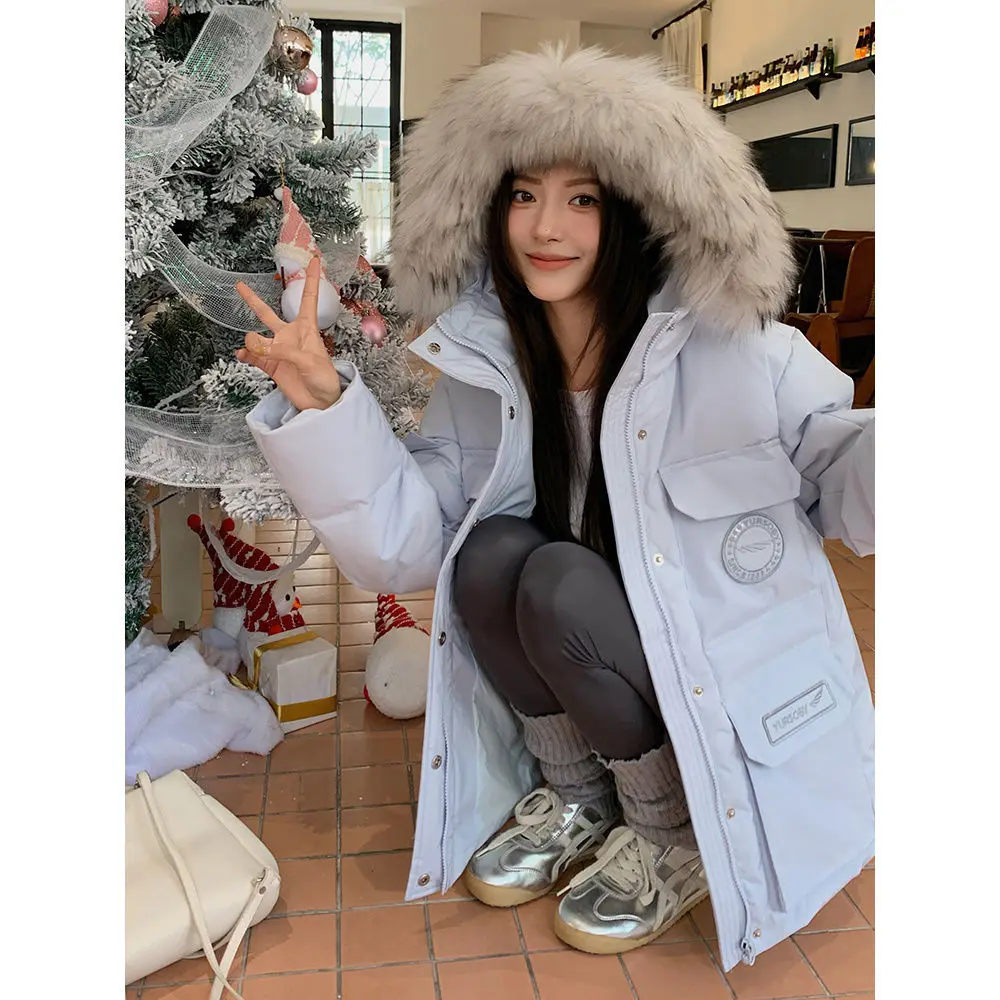 

Winter Extreme Cold Korean Style Outerwear with Pockets And Shoulder Pads Thickened Fur Collar Workwear Parka down Cotton Jacket