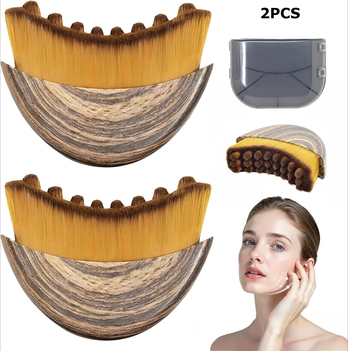 2PCS Lymphatic Drainage Face Massager & Contour Brush - Lymphatic Drainage Facial Sculpting Tool with Handle & Nylon Bristles