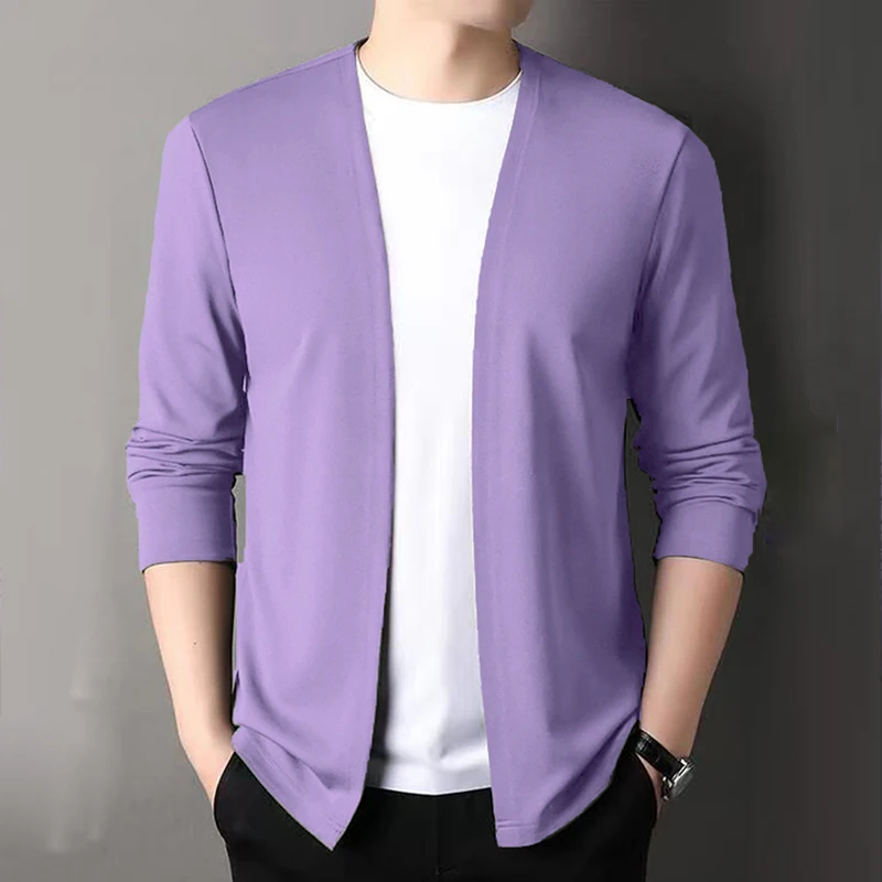 Slim Cardigan New Spring and Autum Thin Outwear Casual Long-Sleeved Trendyy Versatile Men's Fashion Solid Color Slim Autum Cardigan Men's Clothing