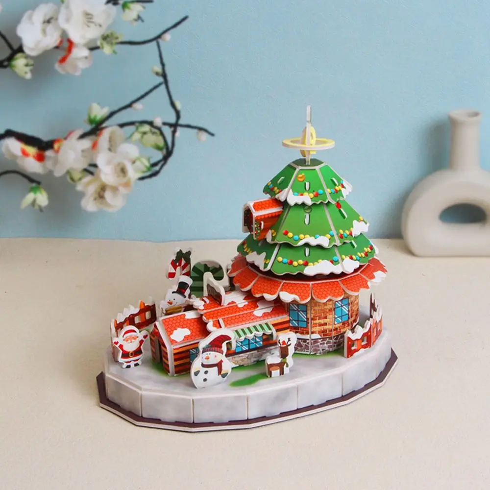 Christmas House Christmas 3D Puzzle Christmas Tree DIY Paper Card Jigsaw Handmade Assembly Building Blocks Children Model