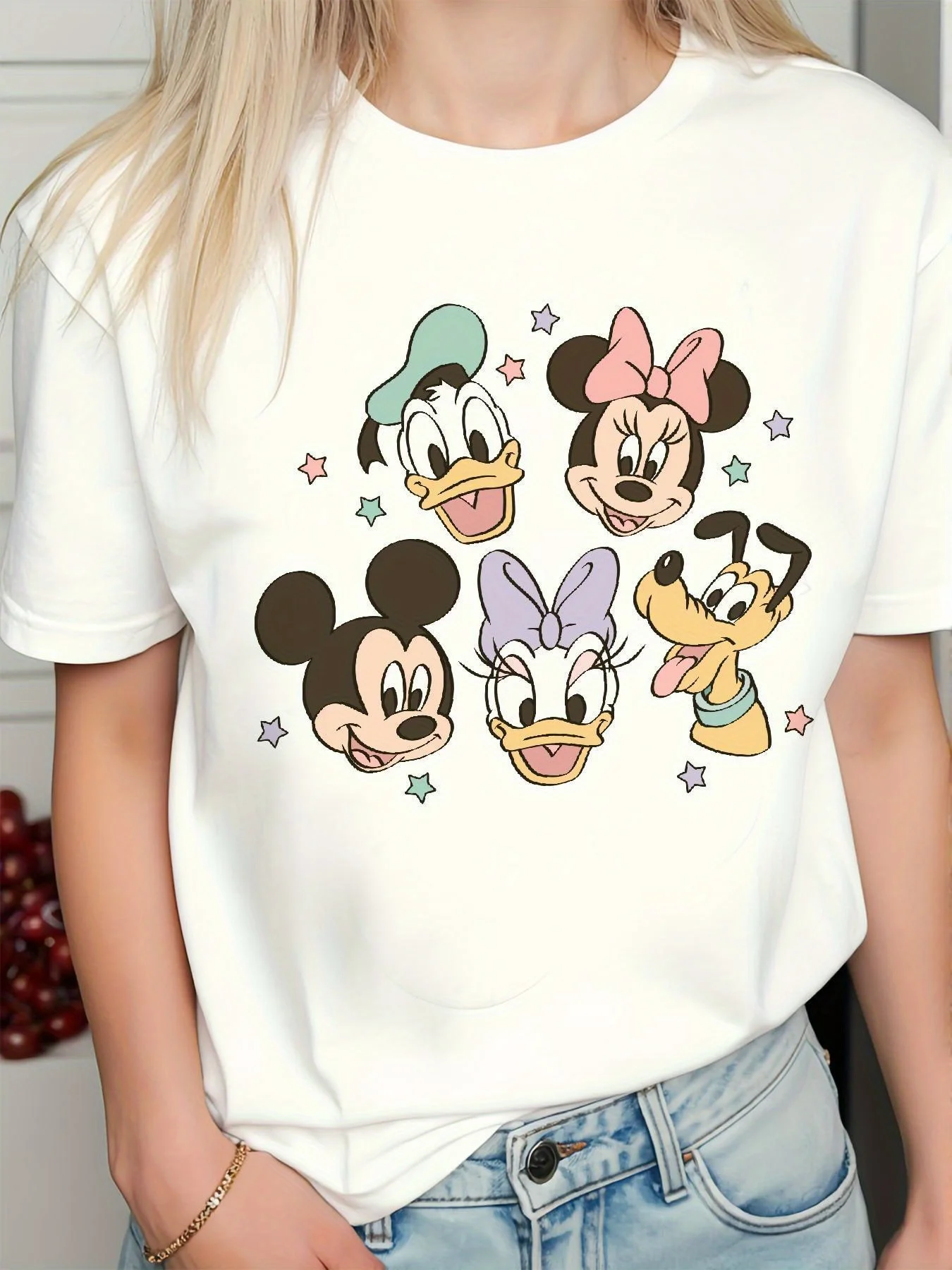 

Mickey Mouse Print Women's T-Shirt Short Sleeve Cotton Tees Cartoon Mickey Y2k Tops Women Disney T-shirt Brand Summer Clothes