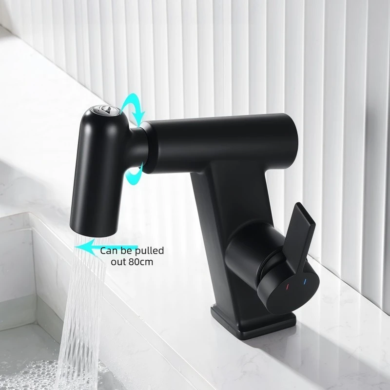 Pull-out Faucet for Washbasin, Hot and Cold Water, Bathroom Sink Faucet