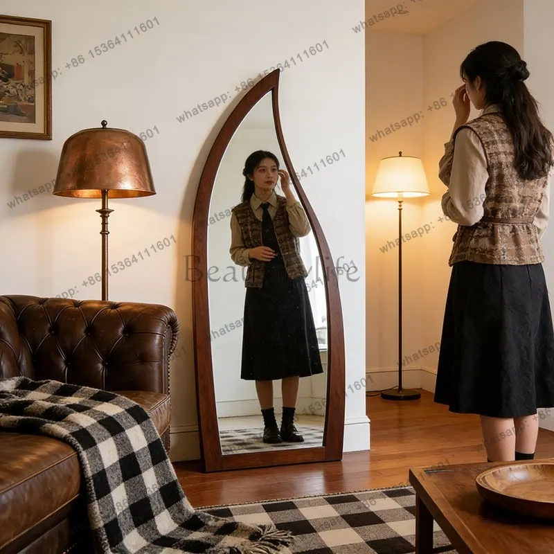 Wabi-sabi retro full-body mirror living room floor-to-ceiling American special-shaped fitting mirror irregular wall hanging