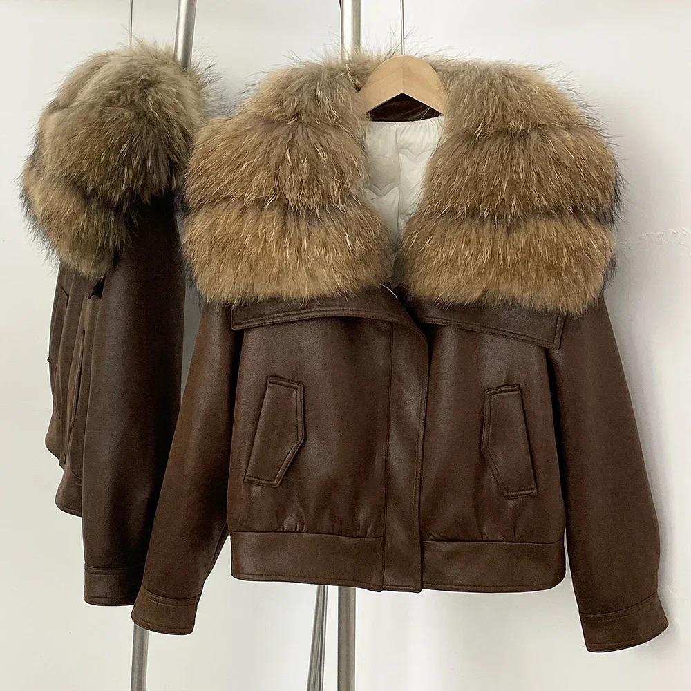 OFTBUY Duck Down Jacket Lady Short White Warm Winter Real Fox Fur Collar Clothing Down Coat Women Suede Fur Puffer Jacket Female