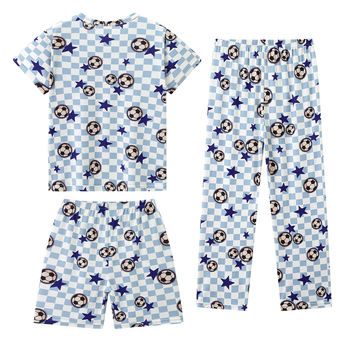 3-teiliges Frühling/Sommer-Kinderset, kurzärmelige Pyjamas, Shorts, feuchtigkeitsabsorbierende und bequeme Freizeithosen, modisch für zu Hause – Detail 4