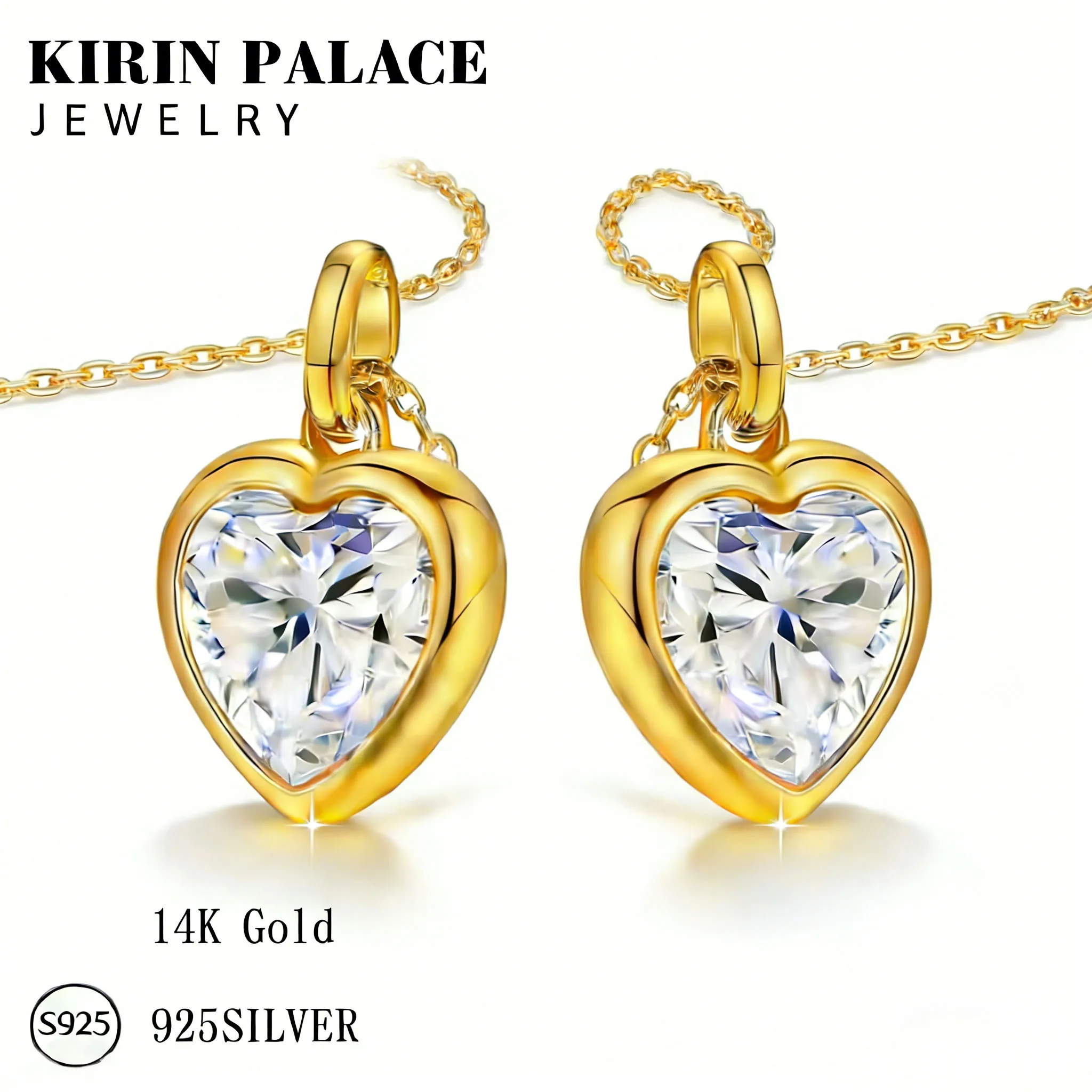

Heart Cut Moissanite Necklace 1ct-2ct Love Pendant in 14K Gold Plated 925 Silver Fashion Jewelry Gift for Women Valentine Day
