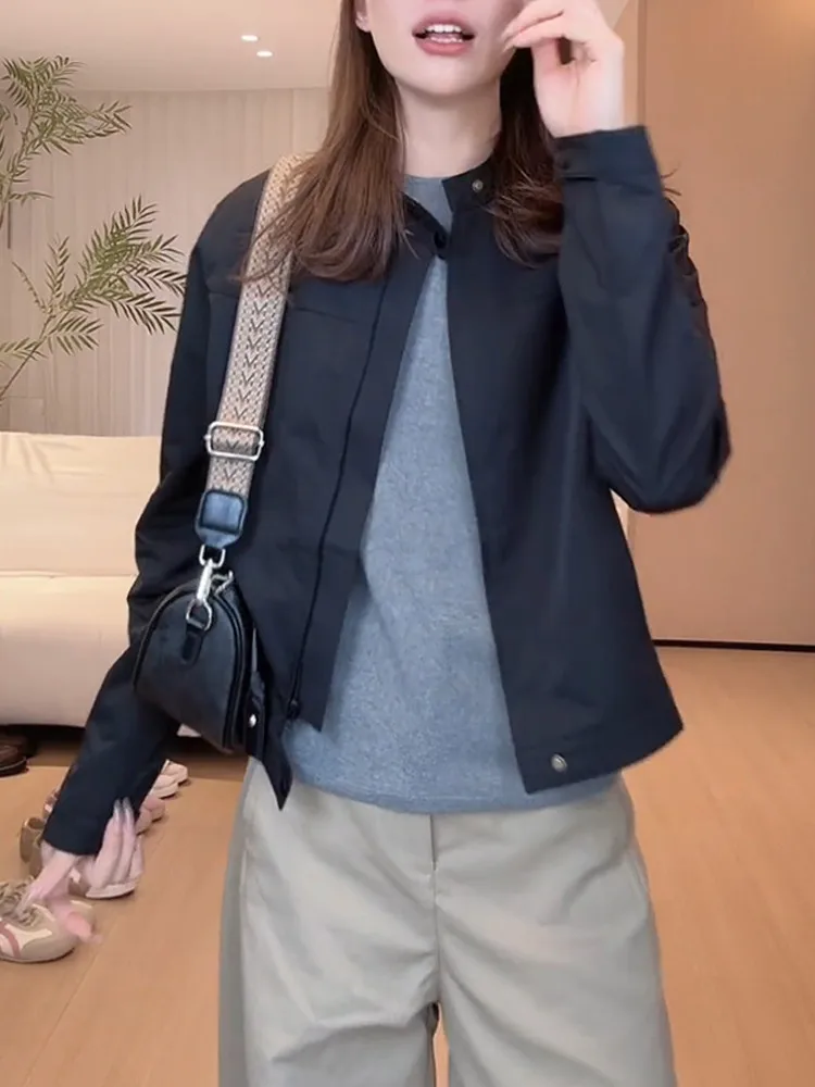 

Ретро-куртка в гонконгском стиле для женщин: повседневная свободная приталенная модель для весны и осени, новинка, для работы и отдыха, с воротником-стойкой