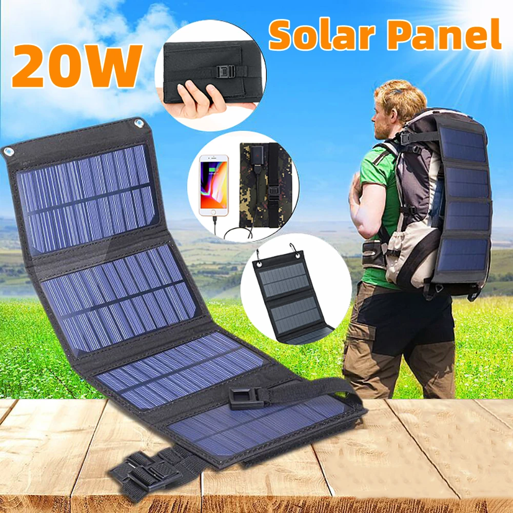 

Foldable Solar Panel 20W USB Portable Flexible Small Waterproof 5V Folding Solar Panels Cells For Mobile Phone Battery Charger