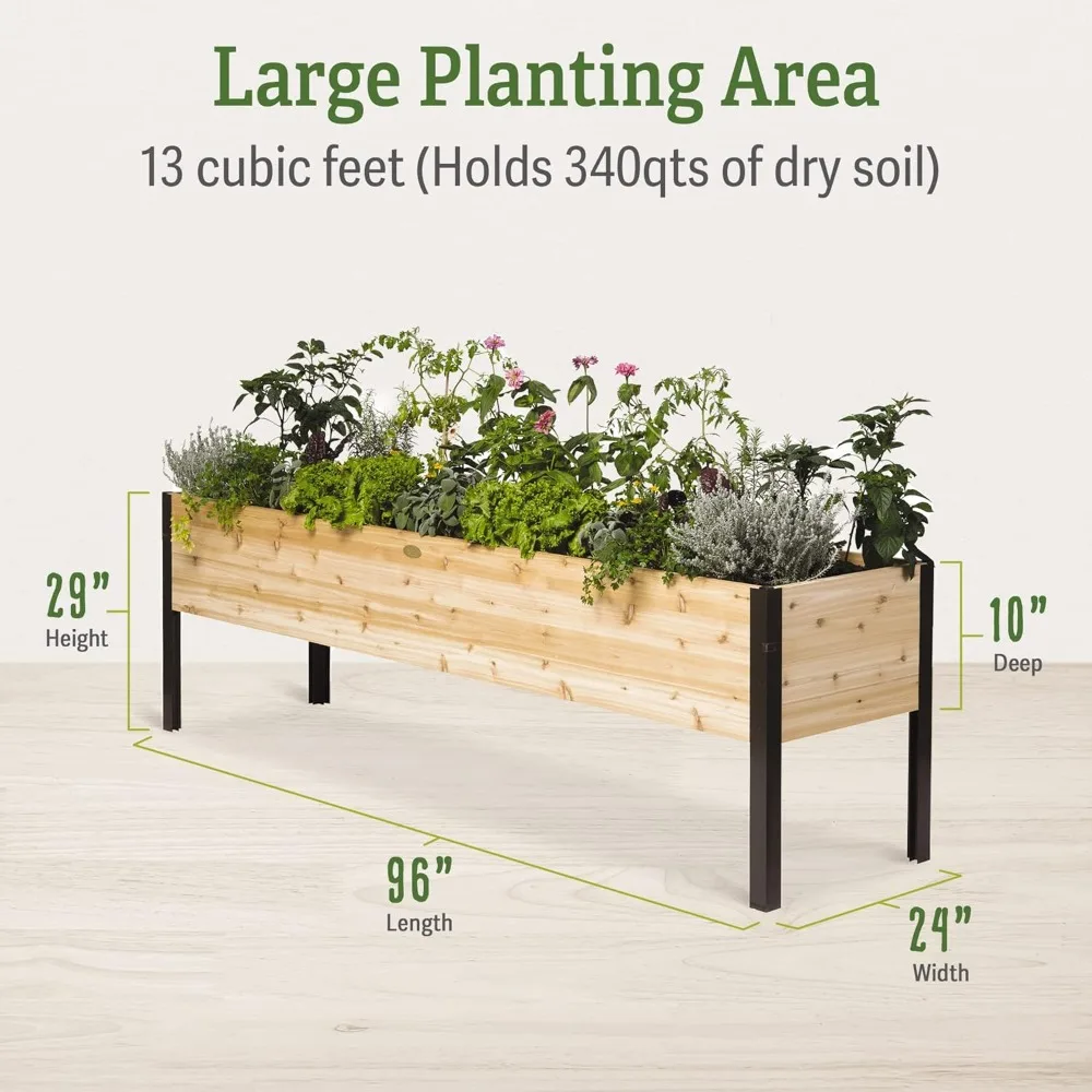 Raised Garden Bed Elevated Cedar Planter Box | 2' x 8' Heavy Duty Standing Planter for Outdoor Plant Vegetables