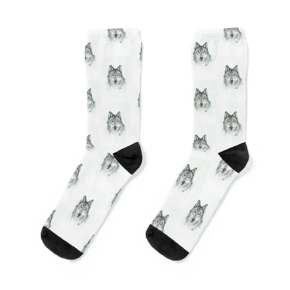 Wolf Watercolor Portrait Wild Animal Art Socks essential Run sports and leisure Socks Girl Men's