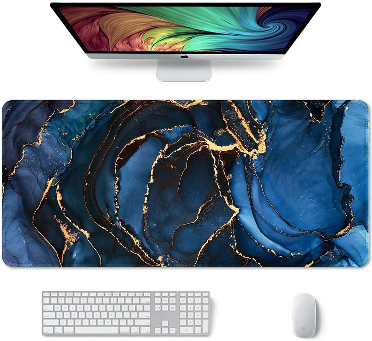 

Нескользящая резиновая основа, прошитые края, превосходная поверхность, водонепроницаемый коврик для клавиатуры, большой коврик для мыши для геймера, темно-синий мрамор