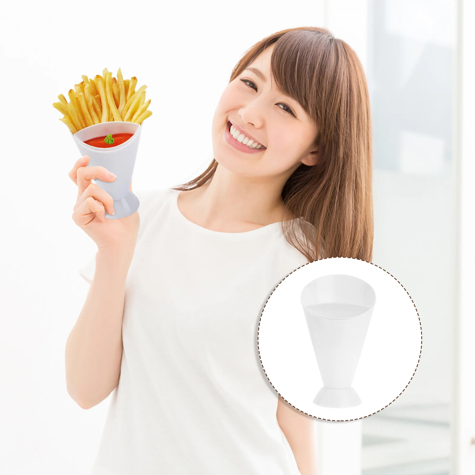 

3Pcs Salad Cup French Fry Holder Cone Dipping Cups Bowls for Ketchup Juice Suitable Home Hotel Party PP Salad Cup