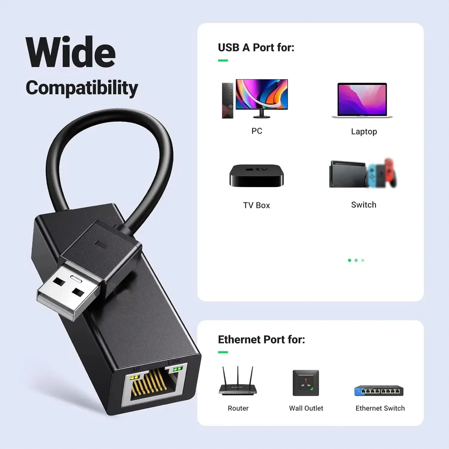 Adattatore Ethernet cablato USB 2 in 1 Scheda di rete 1000Mbps Adattatore USB tipo C a RJ45 Convertitore scheda di rete USB 3.0 per PC portatile