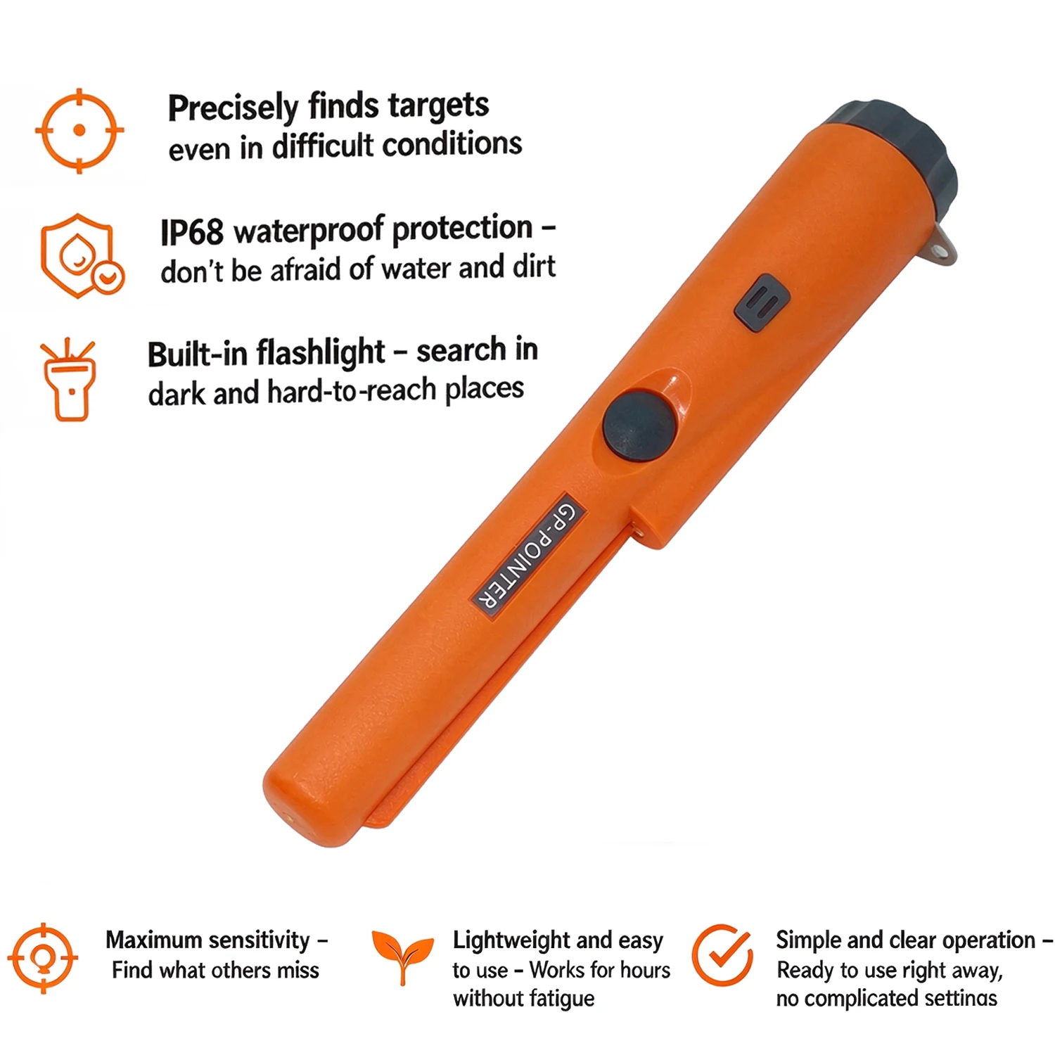 Portable Metal Detector GP pointer Waterproof Handheld Pin Pointer Wand Golden Treasure Hunting Unearthing Tool