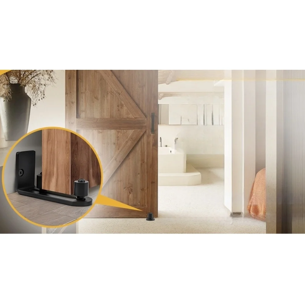 Barn Door L Shape Dual Wheel Bottom Guide Sway For Stabilizer For Sliding Wood Door Hardware Kit White Carbon Steel Floor Mount