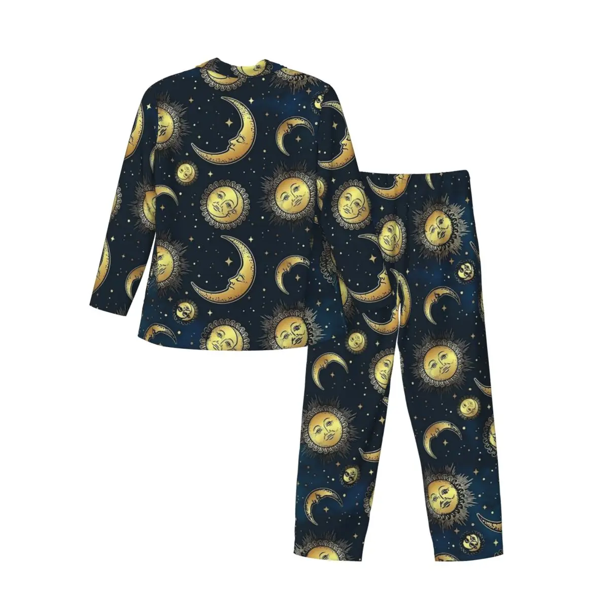 Anni '90 Celestial Sun And Moons Sleepwear Autunno Casual Set pigiama oversize da uomo maniche lunghe romantico design per il tempo libero da notte