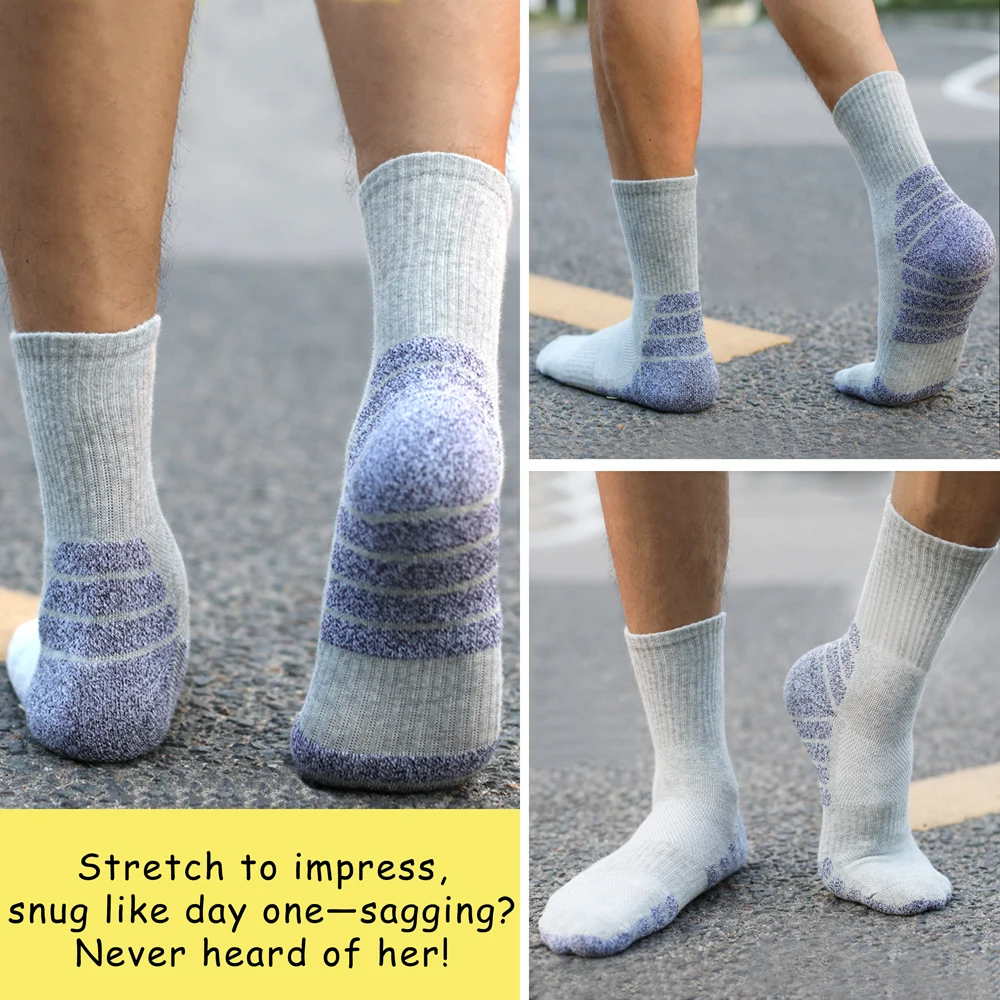 6 Pairs Sport Socks Autumn-Winter Men's Women Thermal Terry Socks Cotton Mid-Crew Antibacterial Moisture-Wicking for Outdoor/Gym