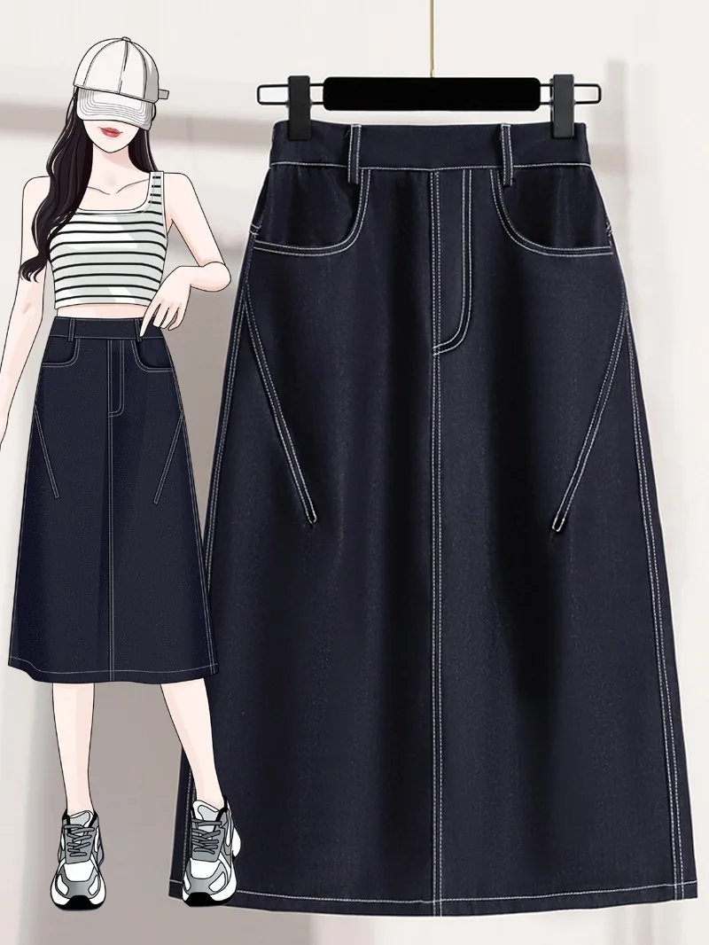 

Тонкая джинсовая юбка А-силуэта Deep Blue для женщин больших размеров, с высокой талией, в корейском стиле, летняя, повседневная