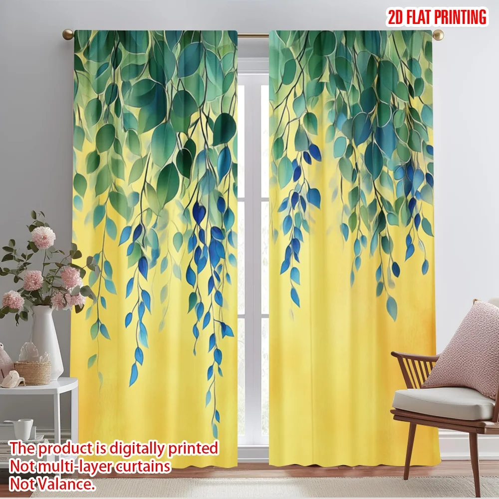 2pcs,2D plane printing Curtain Popular Verdant Cascade(1) Polyester Woven (without rod) Outdoor Decorations Use for Bedroom