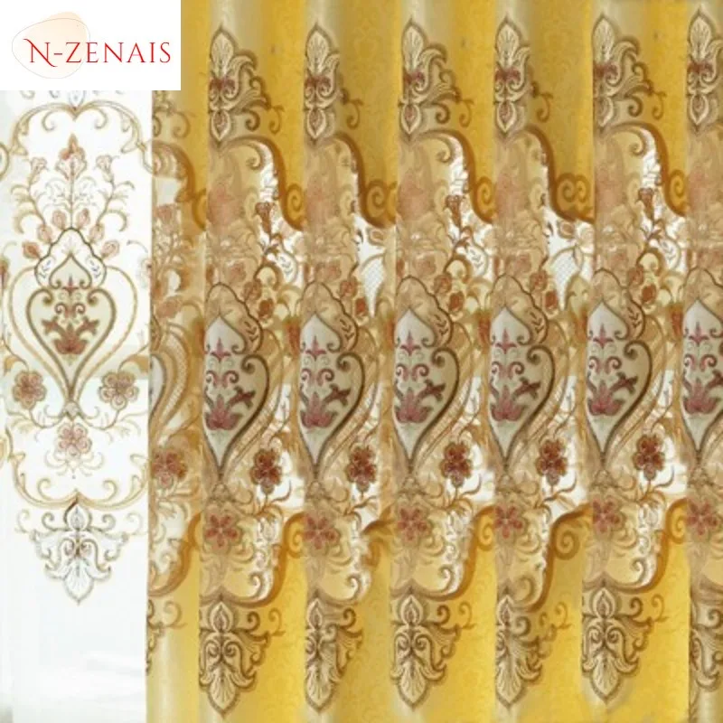 Custom  Size！！European Simple Upscale Water-soluble Embroidery for Living Dining Room Bedroom Thickened Blackout Decor Curtains