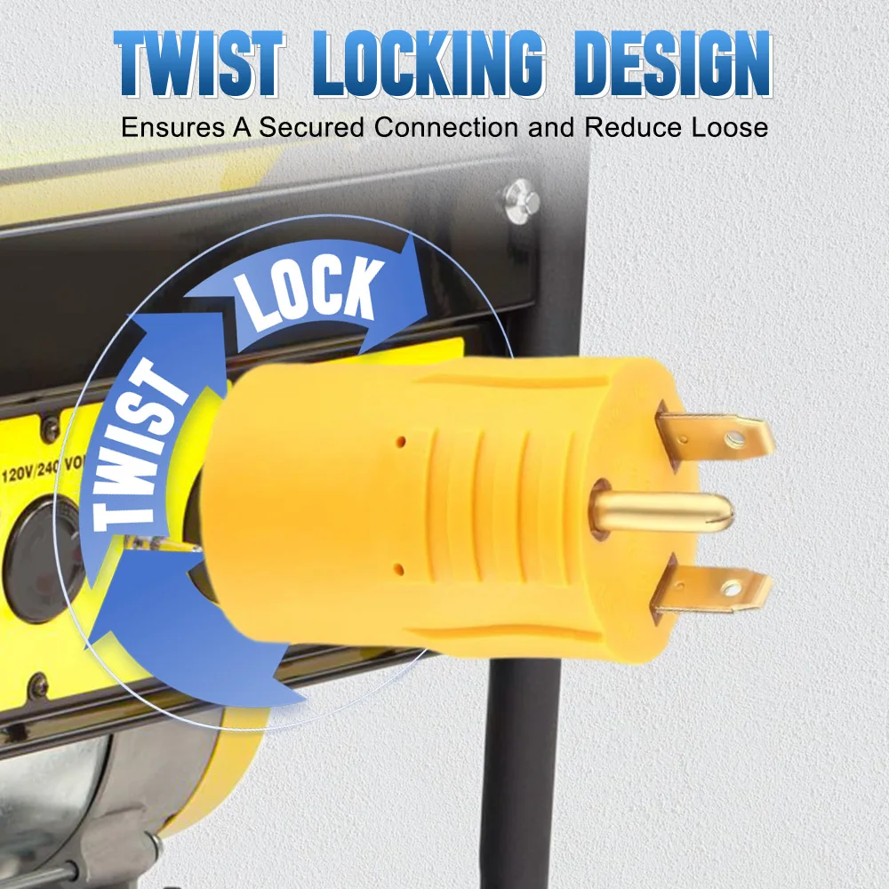 

Shore Power Generator Adapter Yellow US Plug Type Compatible with NEMA TT-30P Male to L5-30R Female For RV Trailer Camper