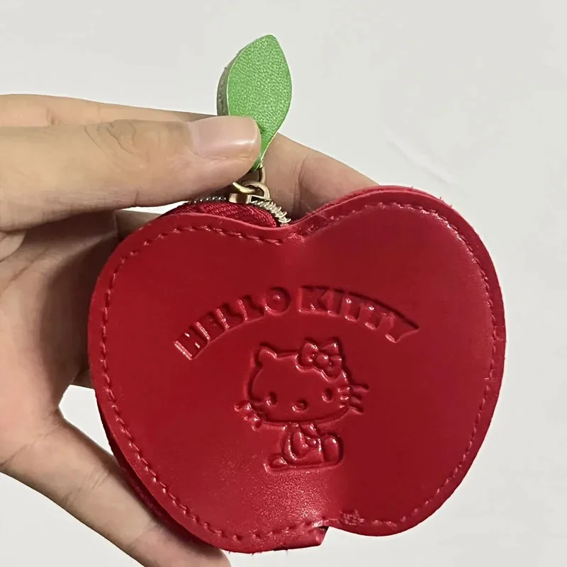 Sanrio-monedero de Hello Kitty Apple para mujer, Cartera de piel sintética con dibujos animados, bolso de viaje portátil para cambiar monedas, Mini