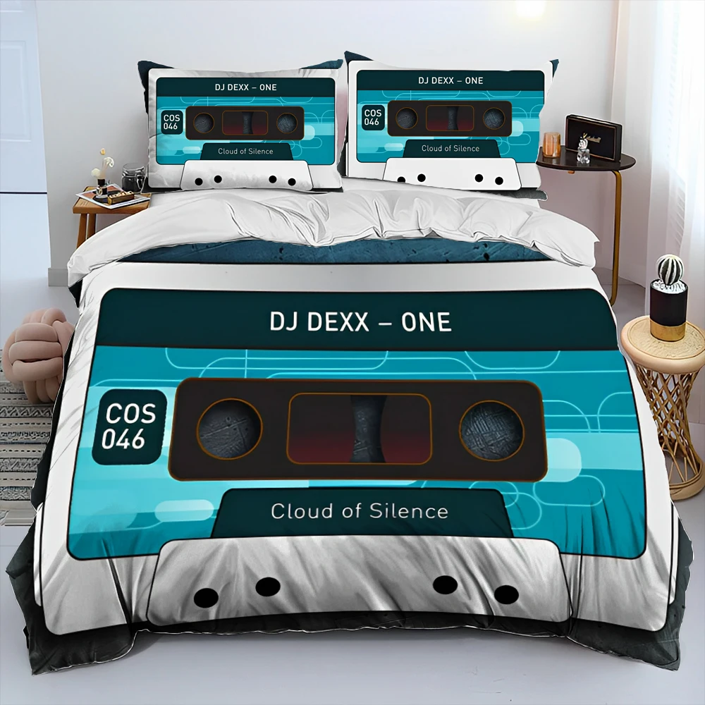 

Retro Music Cassette Tape Pattern Comforter Bedding Set,Duvet Cover Bed Set Quilt Cover Pillowcase,Queen Bedding Set Adult Kids