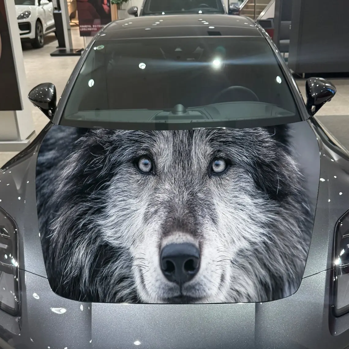 Wolf Wilderness Dominance Scene PVC Car Hood Wraps, Self-Adhesive Waterproof Car Bonnet Decal Sticker, Car Decoration Protection