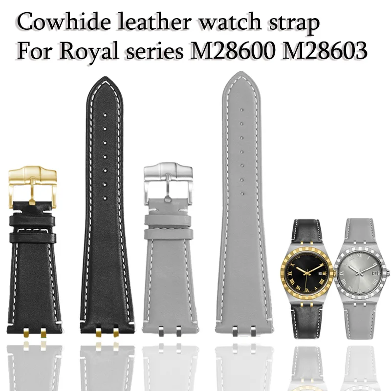 

Cowhide lea ther watch strap Convex joint waterproof blue/black/grey/brown white line watchband For Tudor Royal M28600 M28603 24