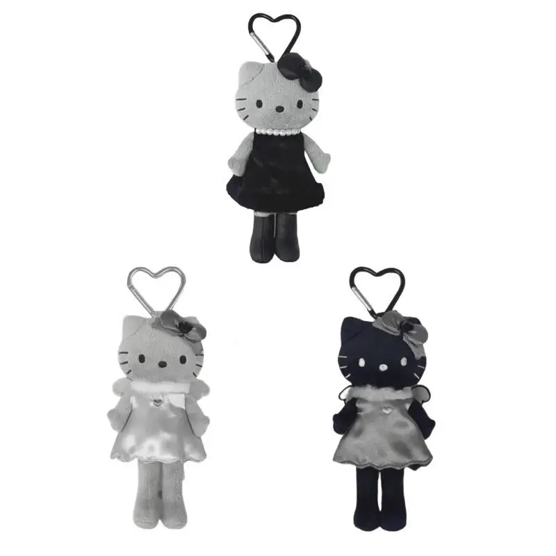 

Милая плюшевая кукла Hello Kitty Sanrio с длинными ногами, серая кожа, черное платье, в японском стиле, подвеска для сумки, очаровательный подарок для девочек