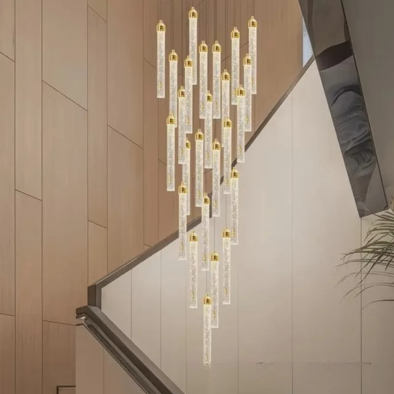 Postmodern Luxury Staircase Pendant Lights Exhibition Hall Attic LED Hotel Lobby Duplex Villa Simple Advanced Crystal Chandelier